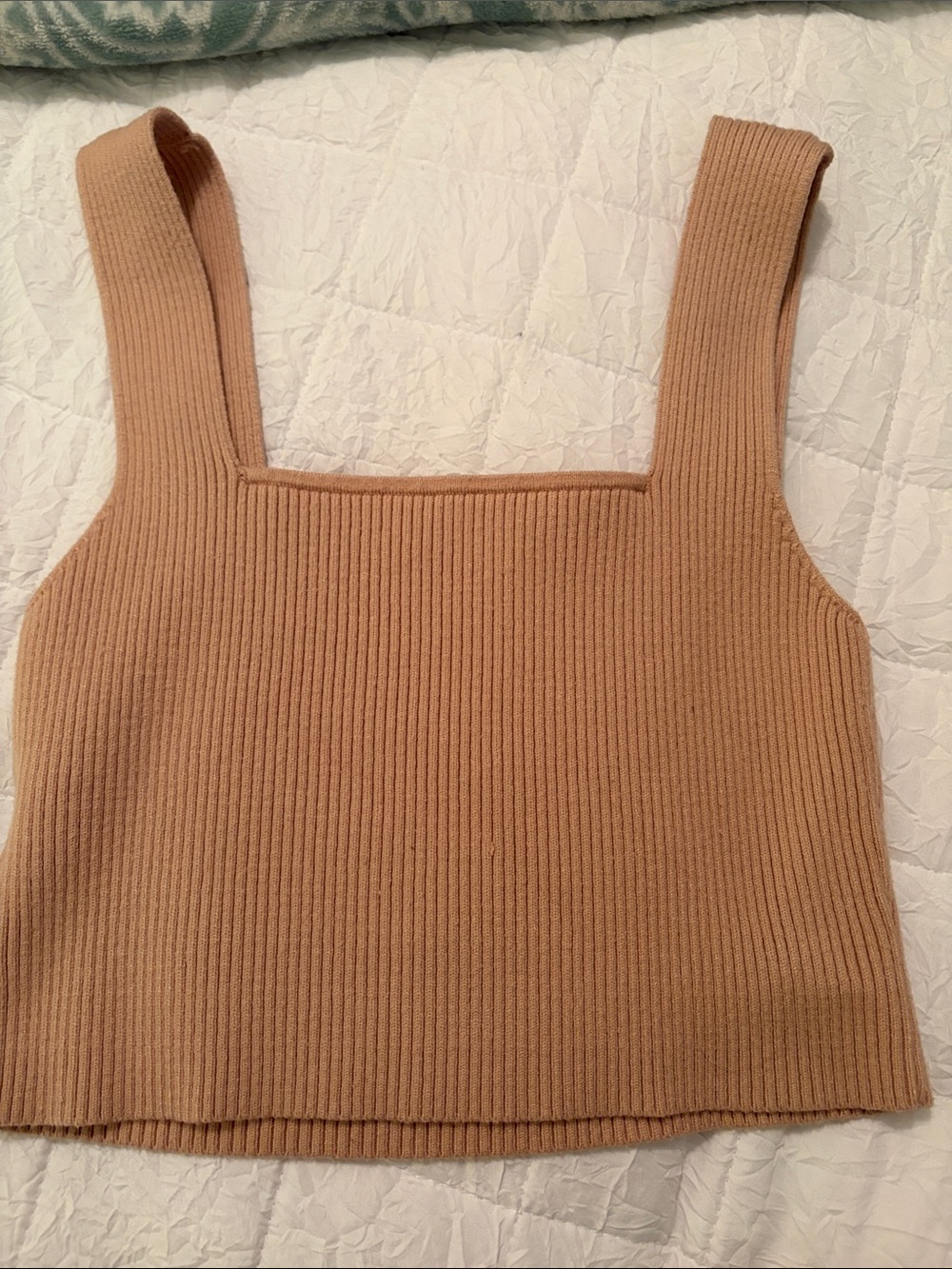 Women’s Tan Ribbed Crop Tank - Picture 3 of 3